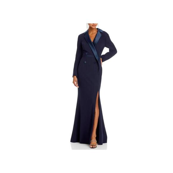 Elegant Adrianna Papell Dress - Navy Satin & Fabric Combo Size- 8 - Picture 1 of 9